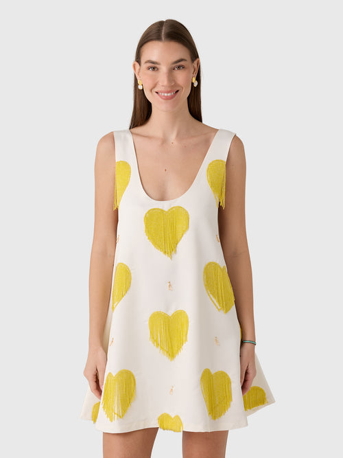 La Vie Women's Beaded Fringe Hearts Mini Swing Dress