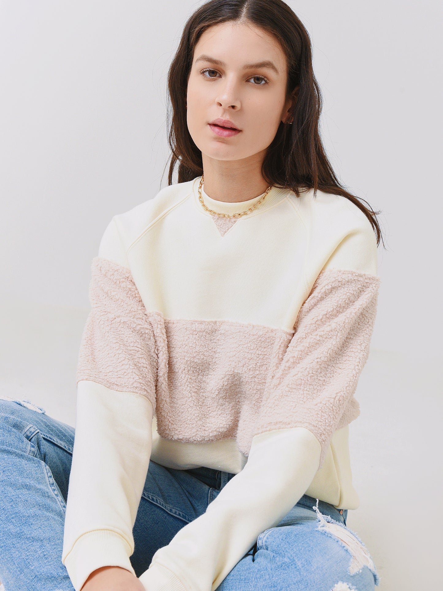 DONNI. Women's Eco-Fleece Sherpa Tri-Crew - Saint Bernard