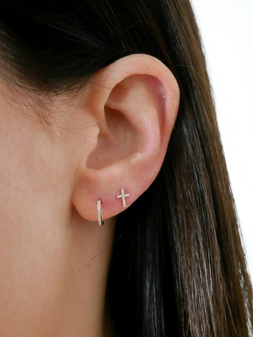 EF Collection Diamond Mini Cross Stud Earrings