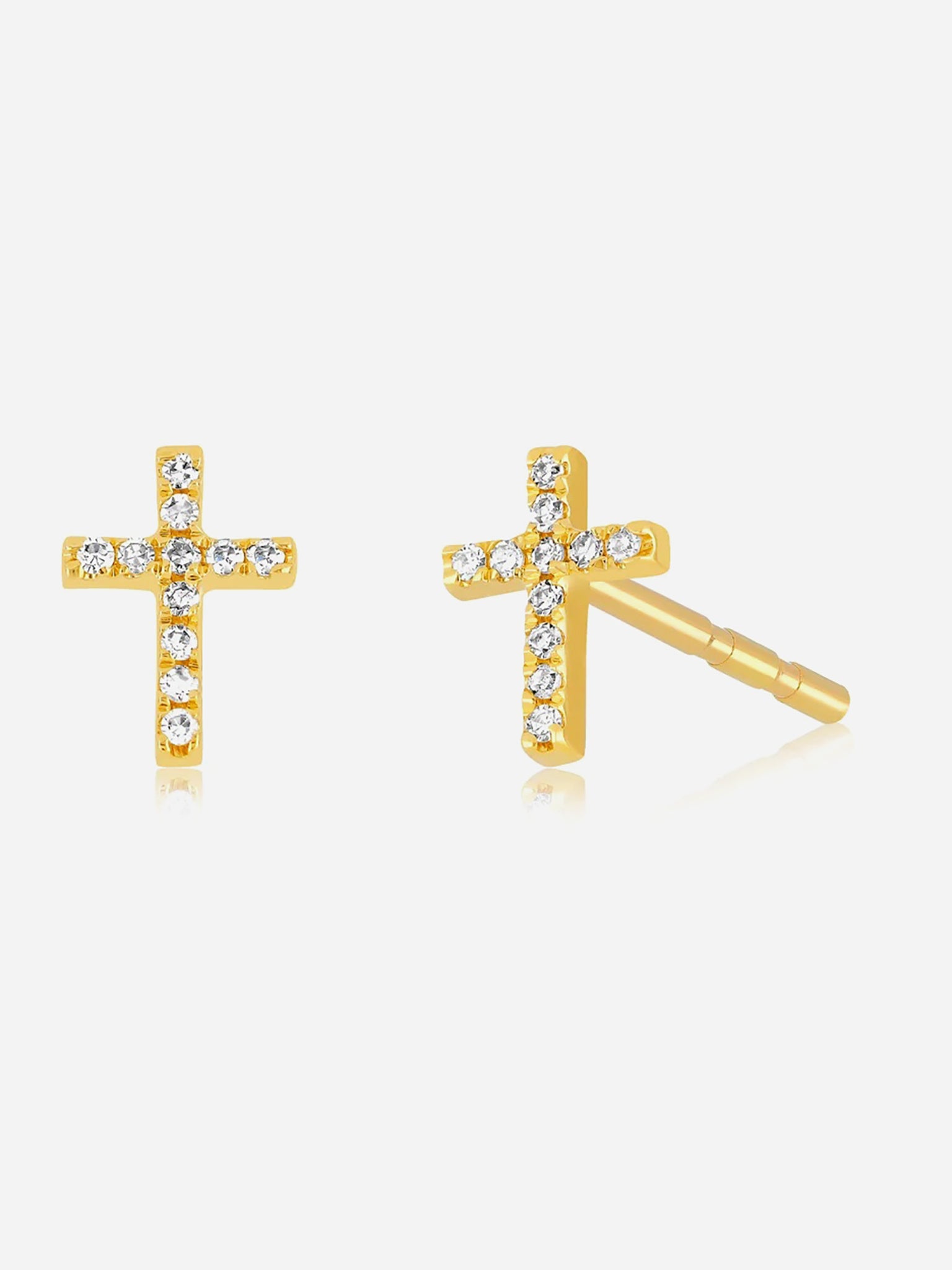 EF Collection Diamond Mini Cross Stud Earrings - Saint Bernard