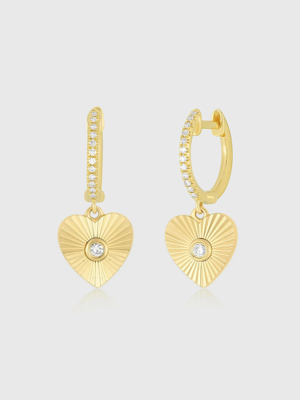EF Collection Diamond Fluted Heart Drop Huggie Earrings - Saint Bernard