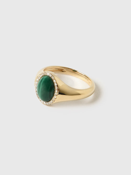 EF Collection Diamond + Malachite Cabochon Signet Ring