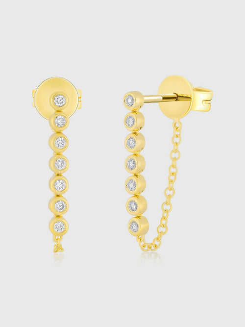 EF Collection Multi Diamond Bezel Chain Stud Earrings