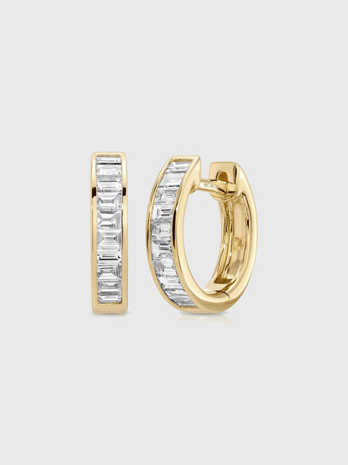 EF Collection Channel Set Diamond Baguette Huggie Earrings