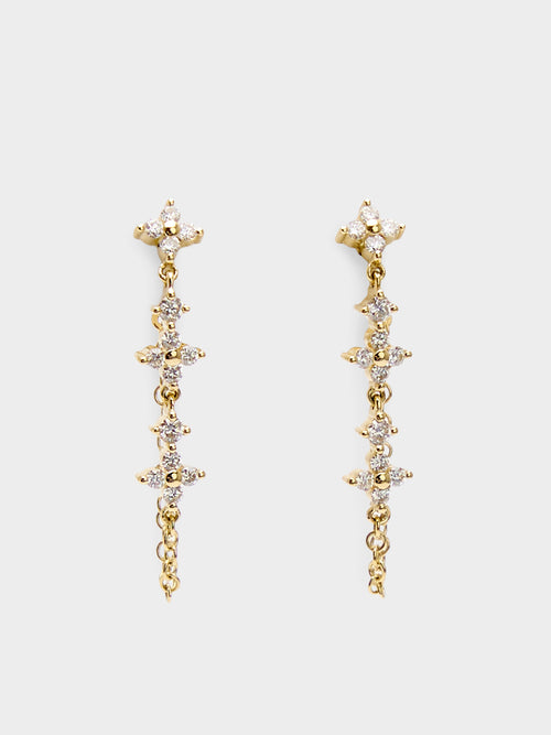 EF Collection Diamond Fleur Chain Stud Earrings
