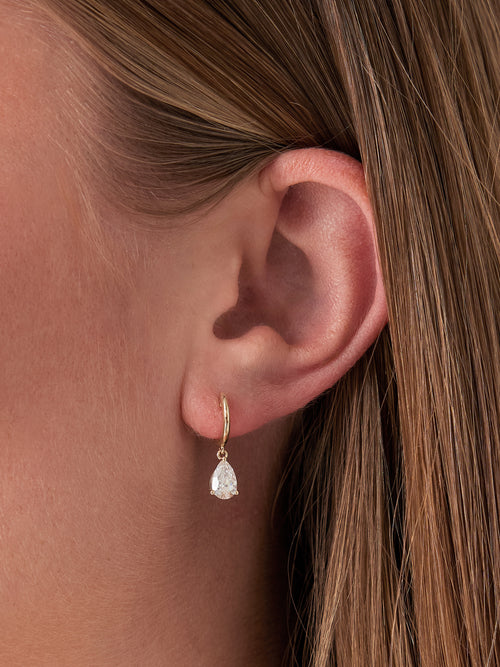EF Collection Diamond Pear Drop Huggie Earrings