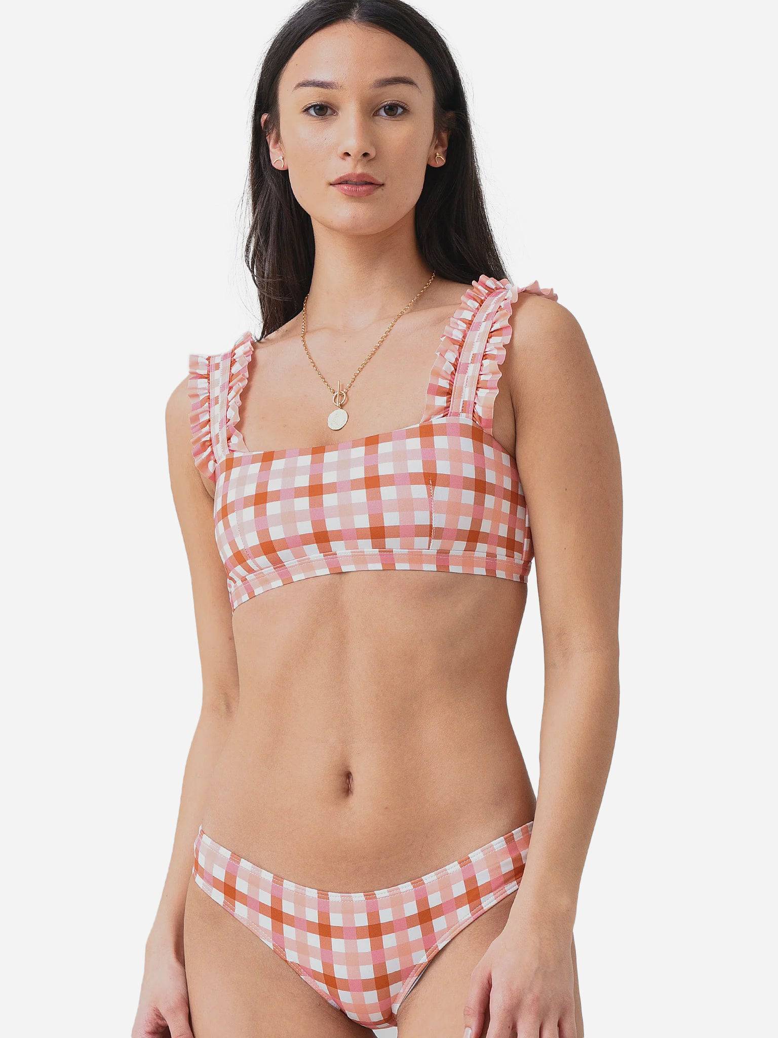 Ephemera Women's Gingham Ruffle Bikini Top - Saint Bernard