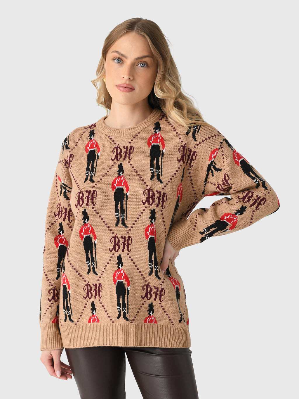 Lingua Franca Women's Bowery Boy Jacquard Crewneck Sweater - Saint Bernard