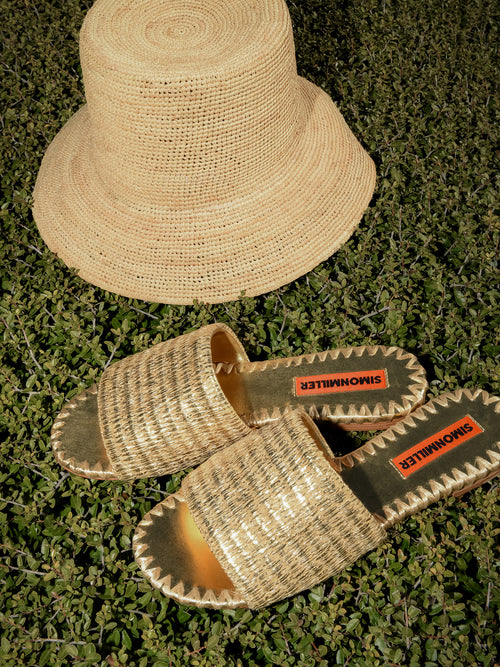 Simon Miller Women's Metallic Raffia Salerno Slide Sandal