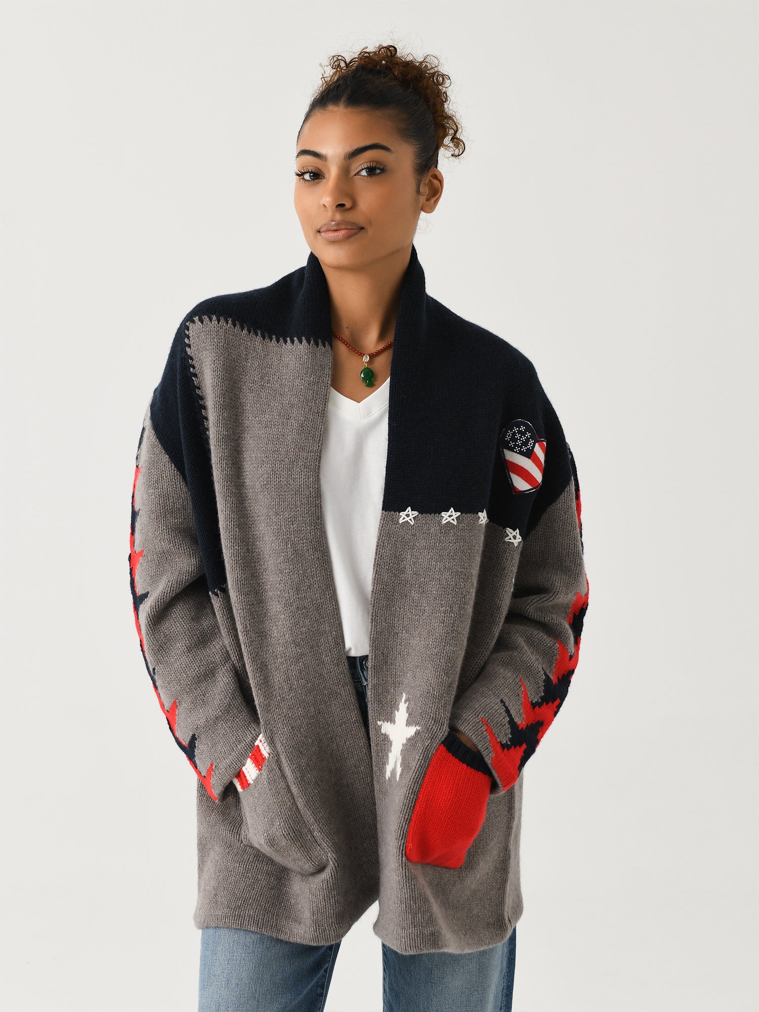 Kujten Women's Tricotage Intarsia Cardigan - Saint Bernard