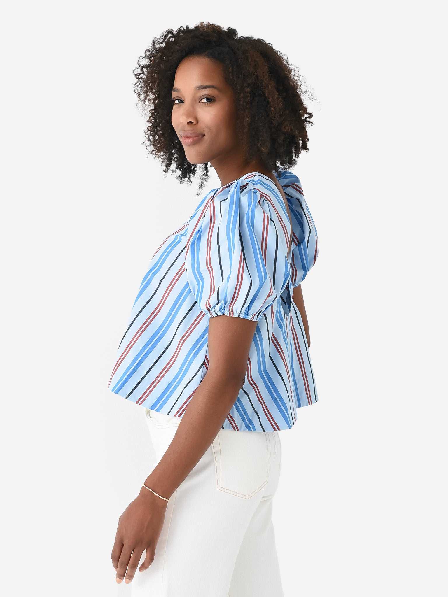 GANNI Women's Stripe Cotton Open Back Top | $255.00 | Saint Bernard