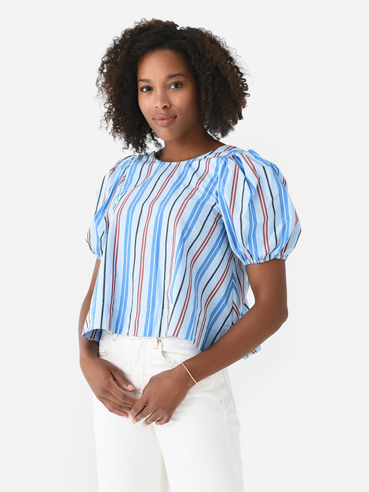 GANNI Women's Stripe Cotton Open Back Top
