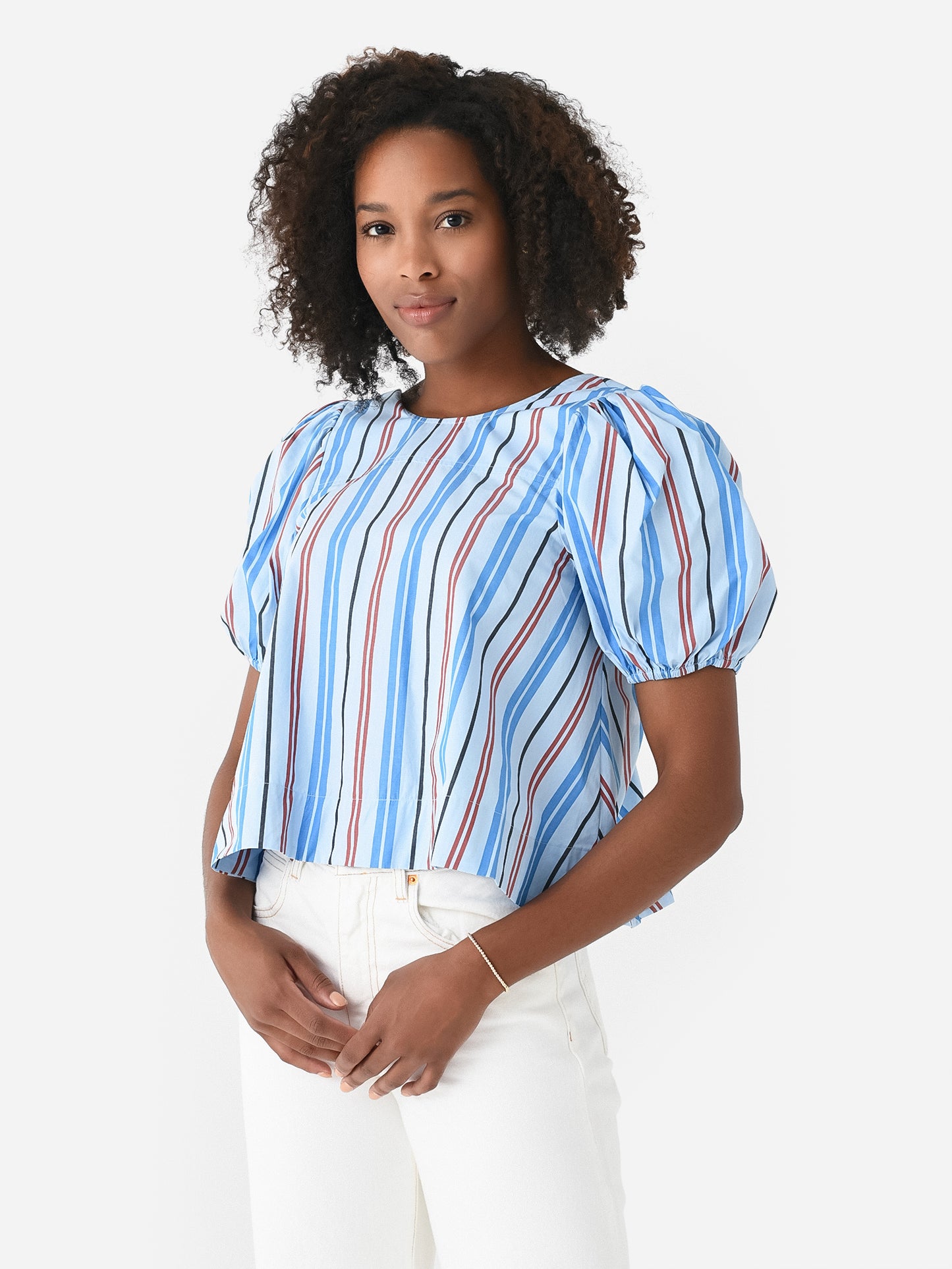 GANNI Women's Stripe Cotton Open Back Top - Saint Bernard