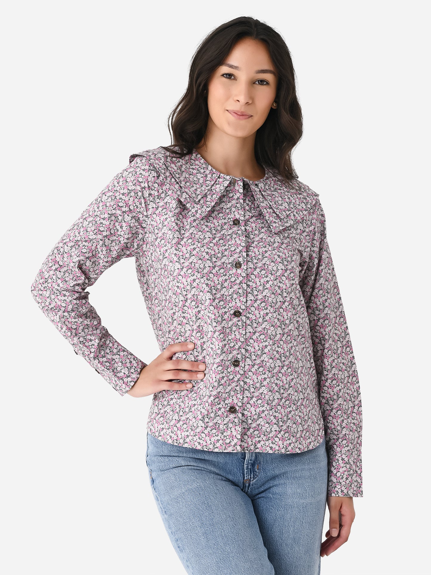 GANNI Women's Printed Cotton Double-Collar Shirt