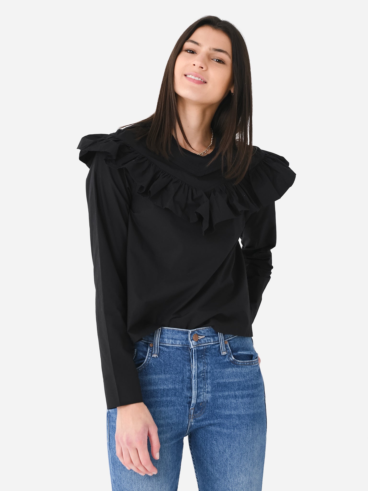 GANNI Women's Cotton Poplin Frill Blouse - Saint Bernard