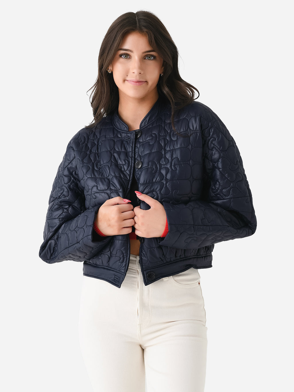 GANNI Women's Shiny Quilt Curved Sleeve Jacket - Saint Bernard