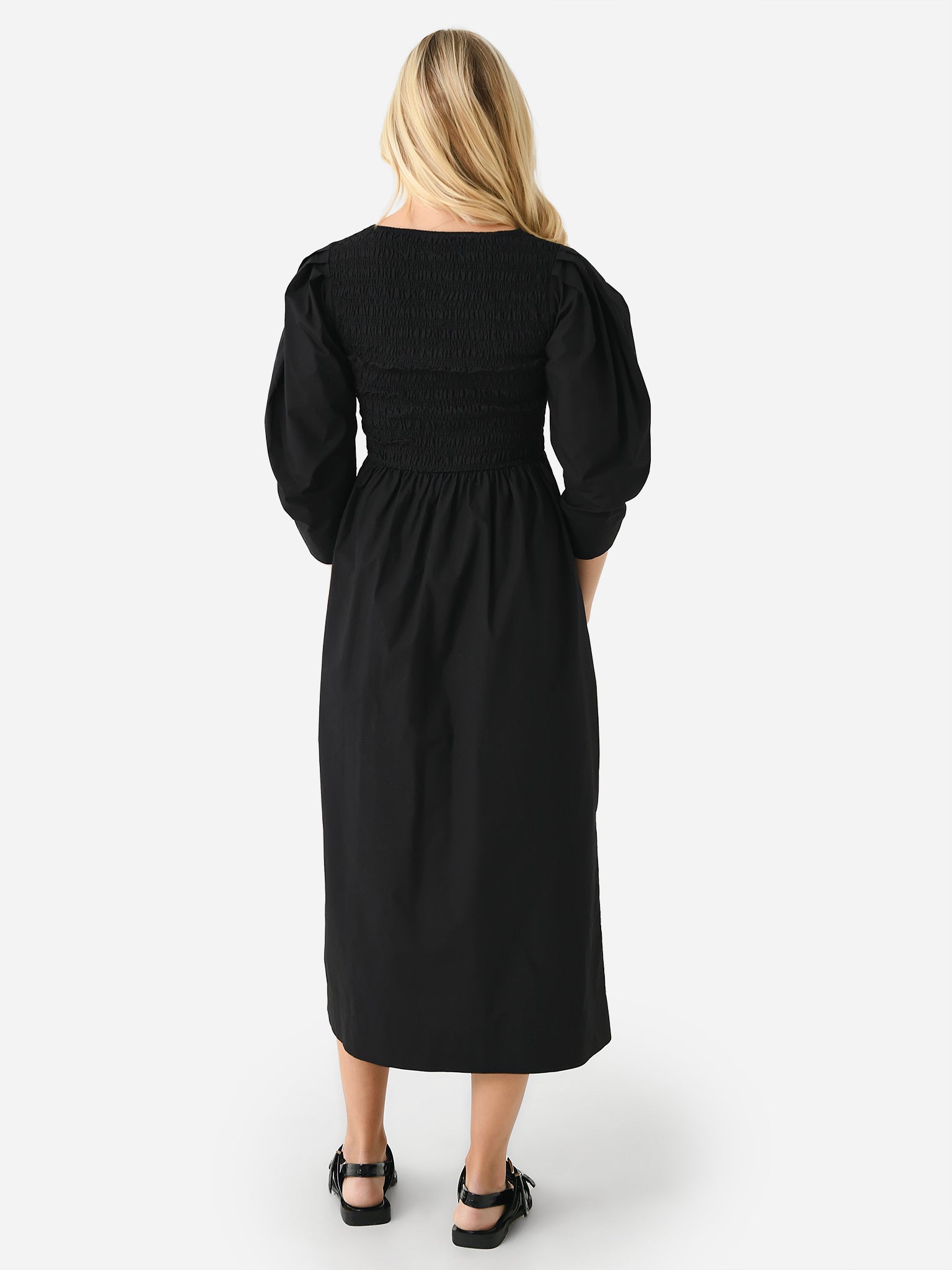 ganni shirred cotton-poplin midi dress Shirred cotton poplin midi dress in white - Ganni