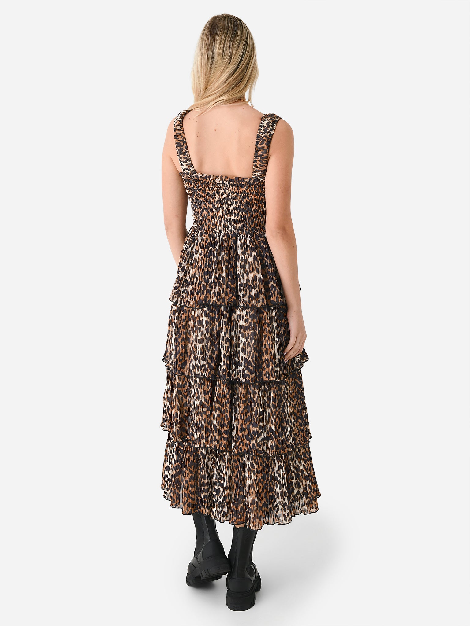 ganni pleated georgette smock midi dress Ganni Georgette Midi Dress