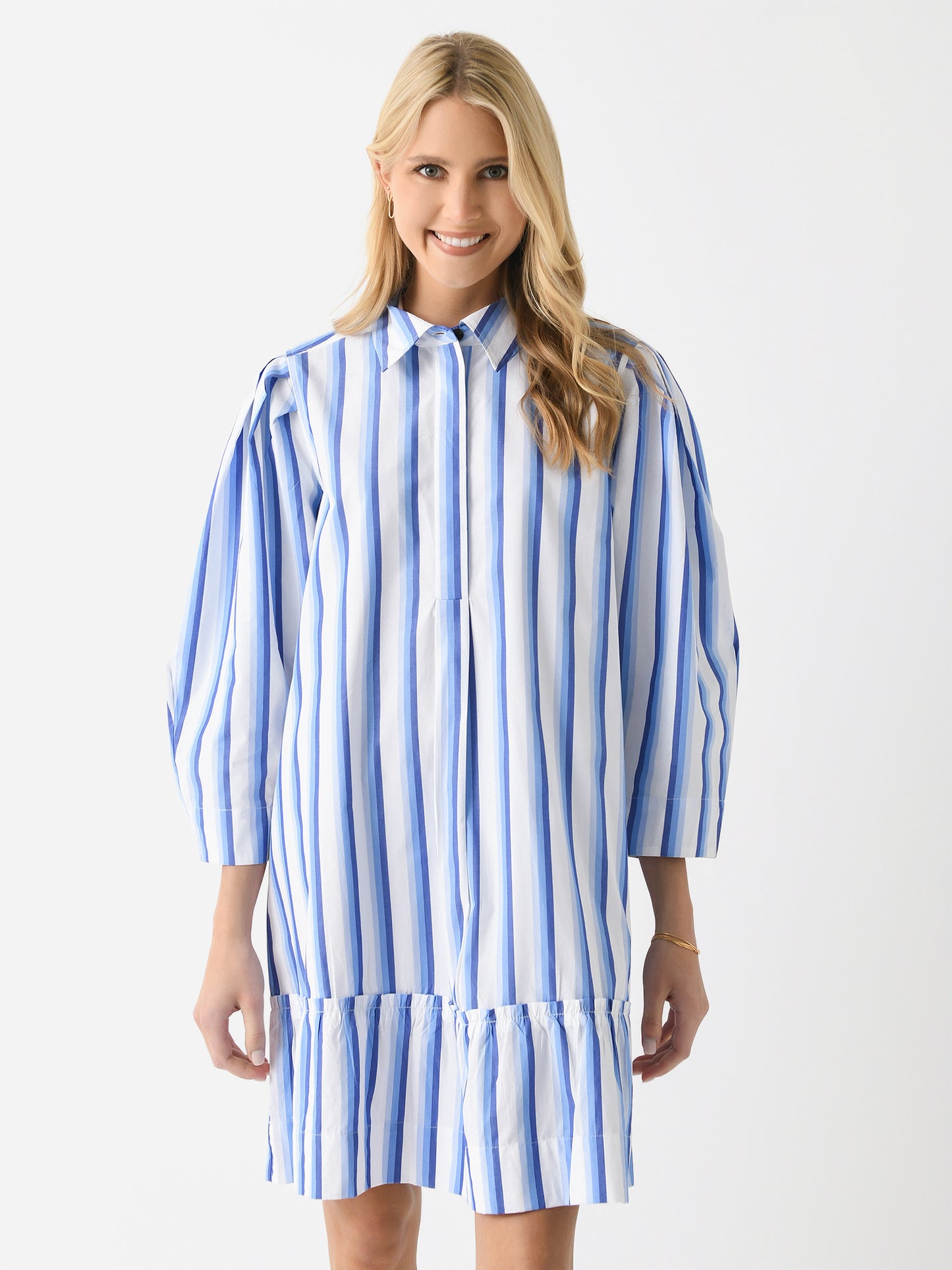 GANNI Women's Stripe Cotton Mini Shirt Dress