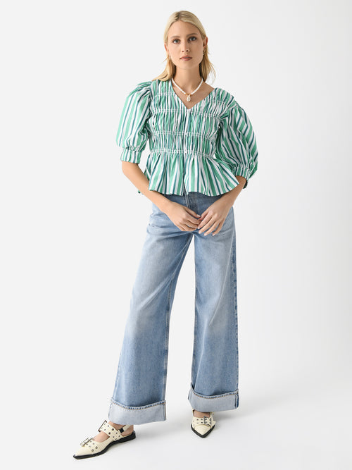 GANNI Women's Stripe Cotton Fitted Blouse