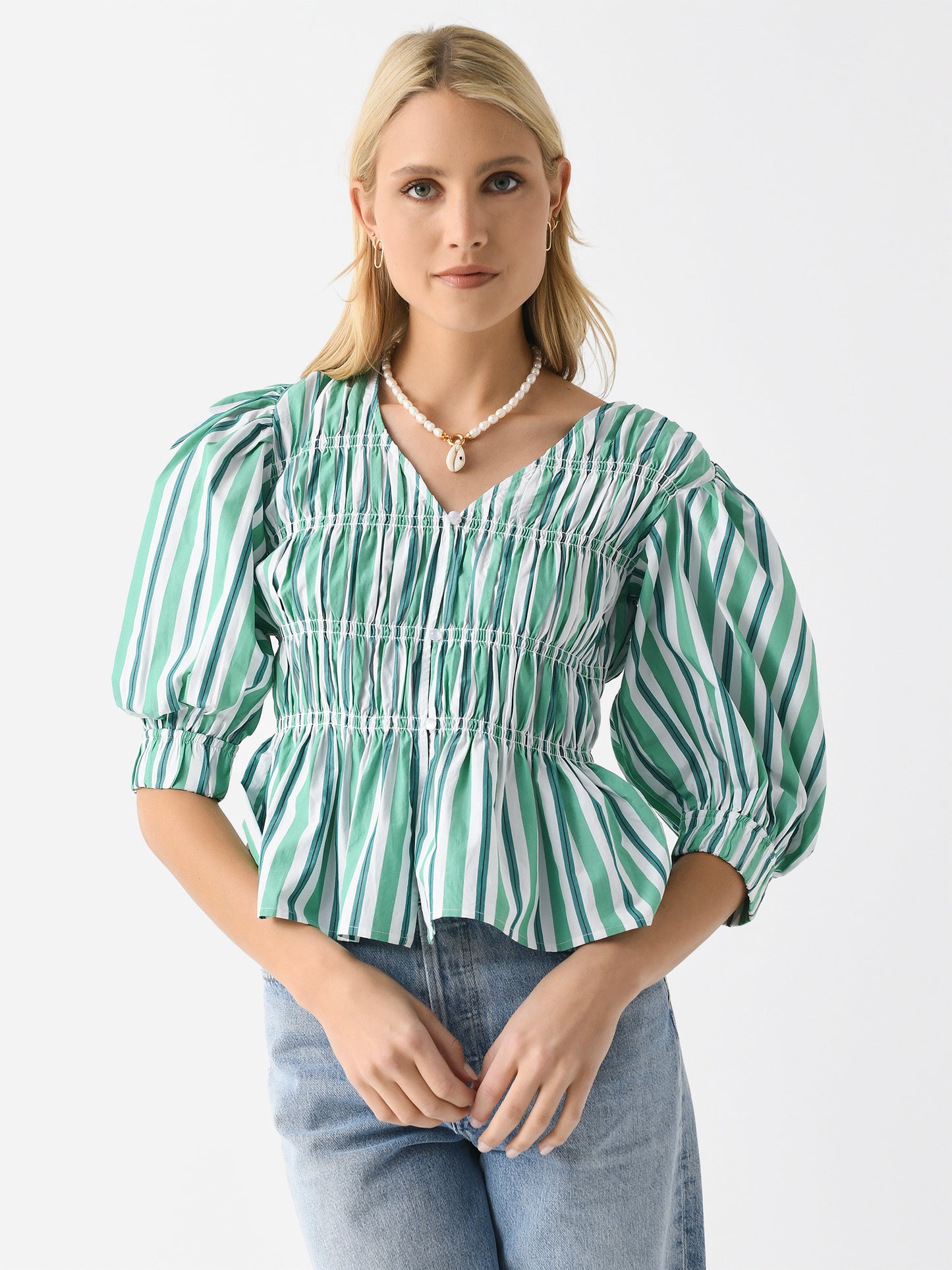 GANNI Women's Stripe Cotton Fitted Blouse