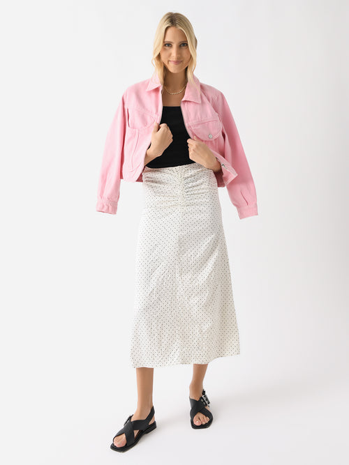 GANNI Women's Crinkled Satin Long Gathered Skirt