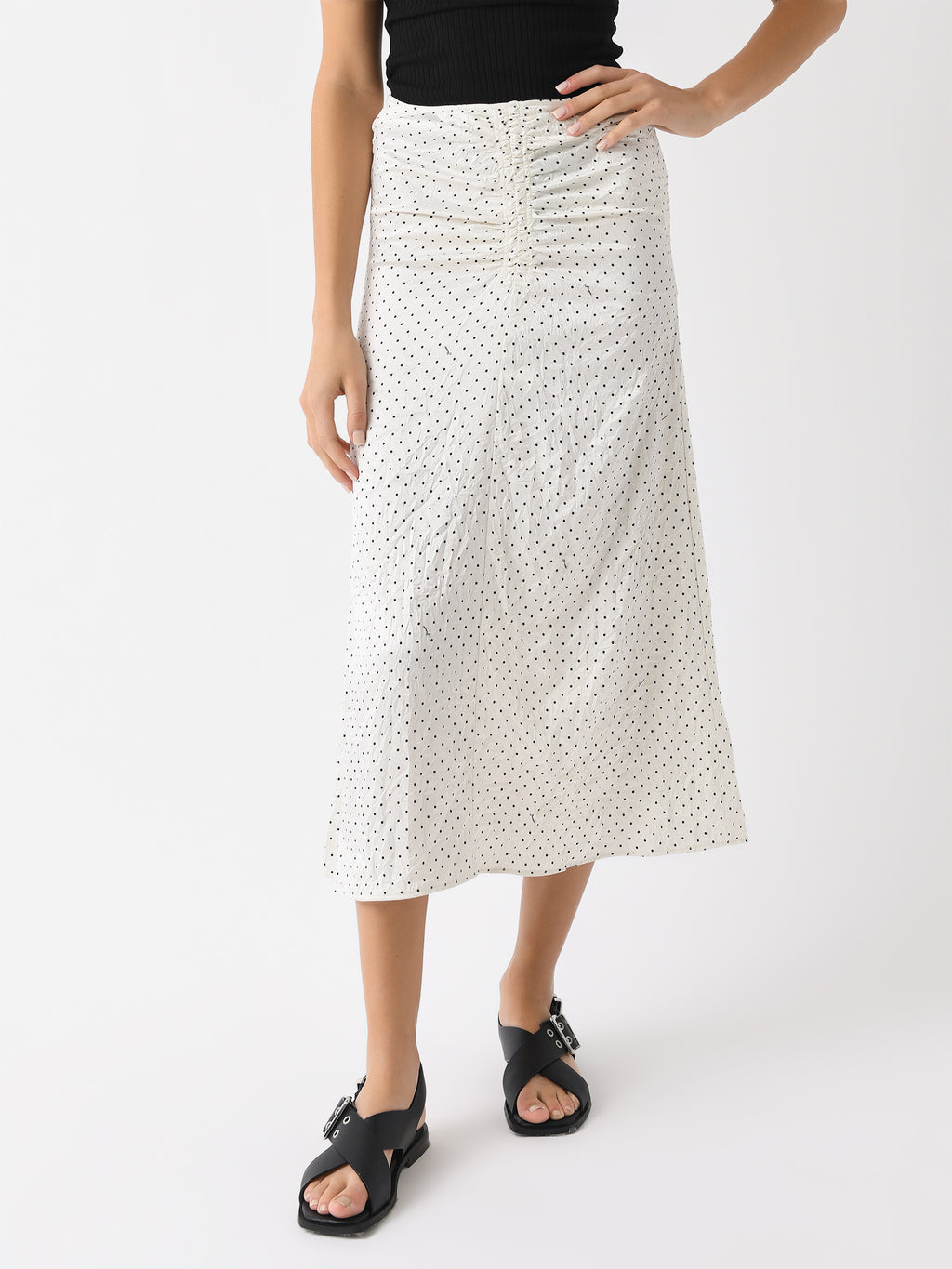 GANNI Women's Crinkled Satin Long Gathered Skirt - Saint Bernard