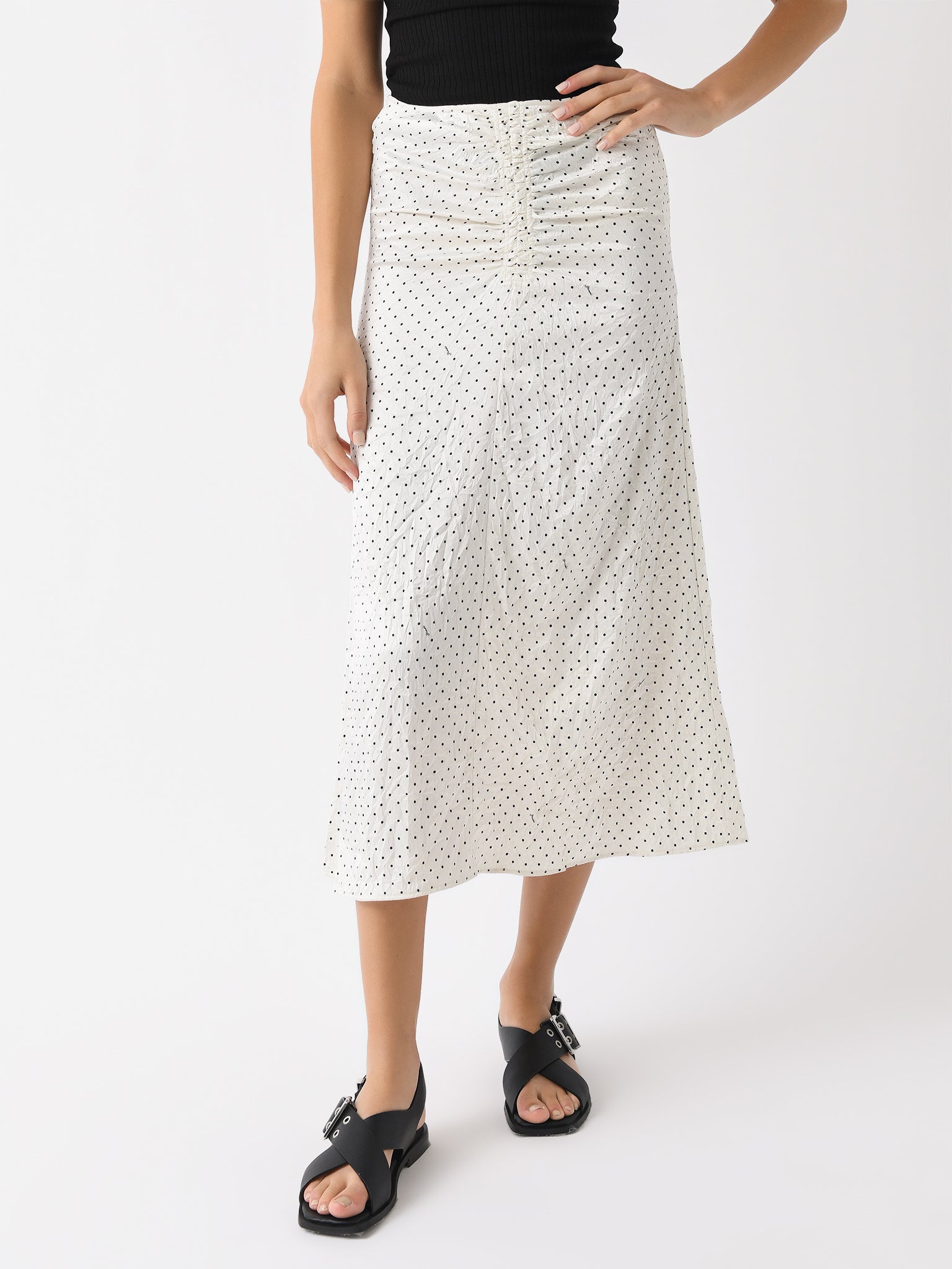 GANNI Women's Crinkled Satin Long Gathered Skirt - Saint Bernard