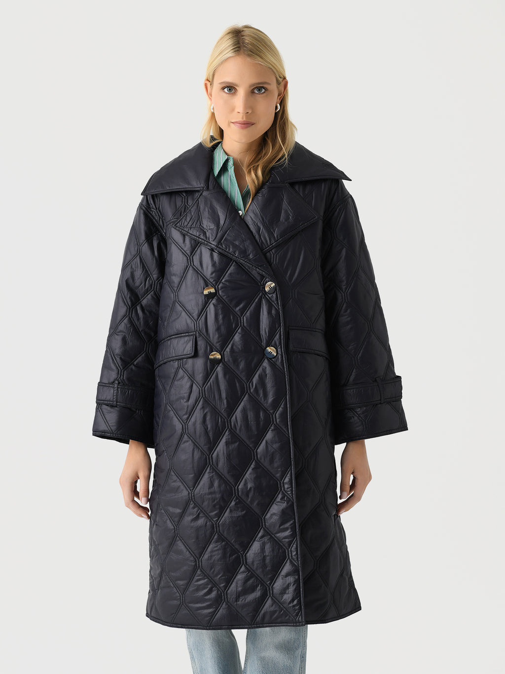 GANNI Women's Shiny Quilt Coat - Saint Bernard