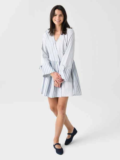 GANNI Women's Stripe Cotton Mini Wrap Dress