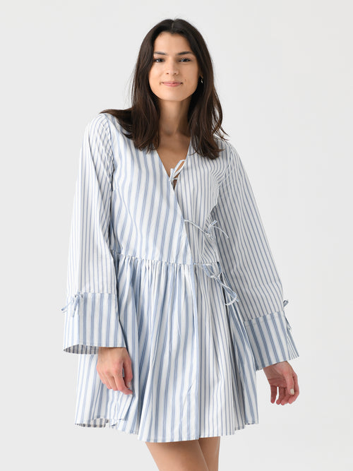 GANNI Women's Stripe Cotton Mini Wrap Dress
