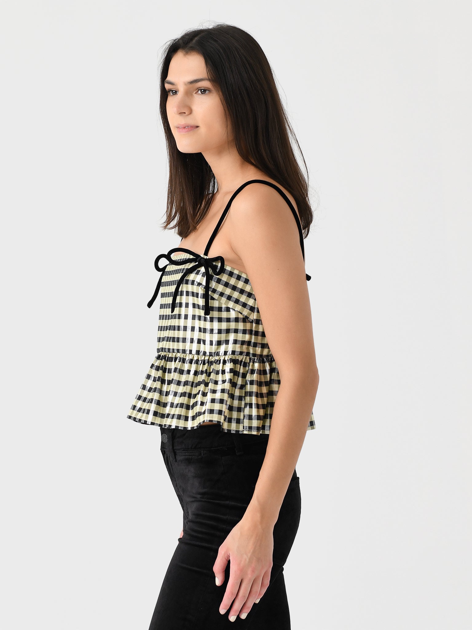Shiny Check Jacquard Top