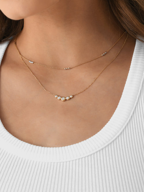 S. Bell Bezel Diamond Trio Station Necklace