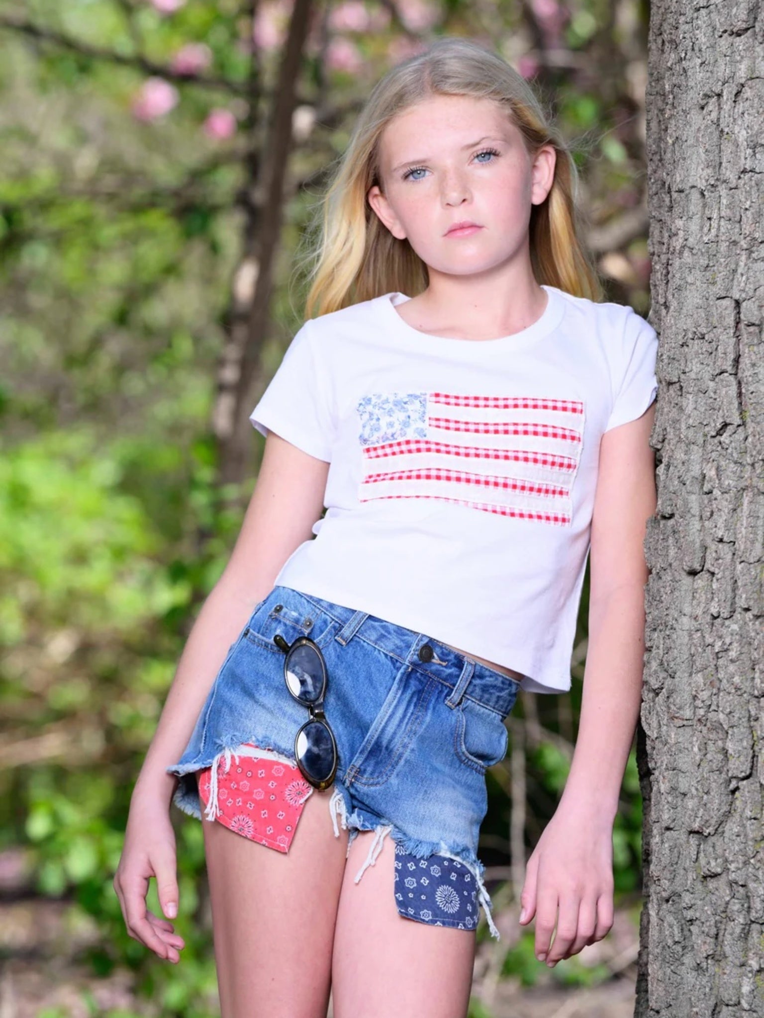 Katie J NYC Girls' Flag Patch Baby Tee