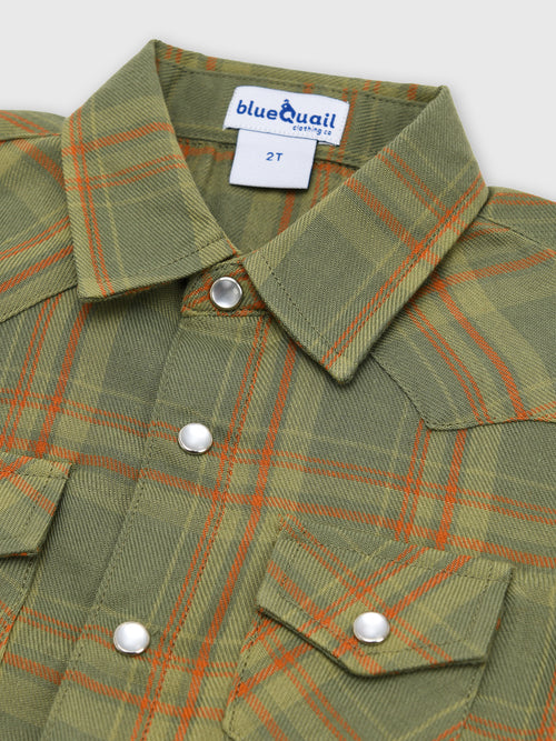 Blue Quail Boys' Pearl Snap Long Sleeve Flannel Shirt - Saint Bernard