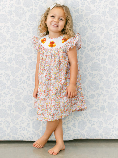 Poppy Kids Co Girls' Floral Turkey Dress