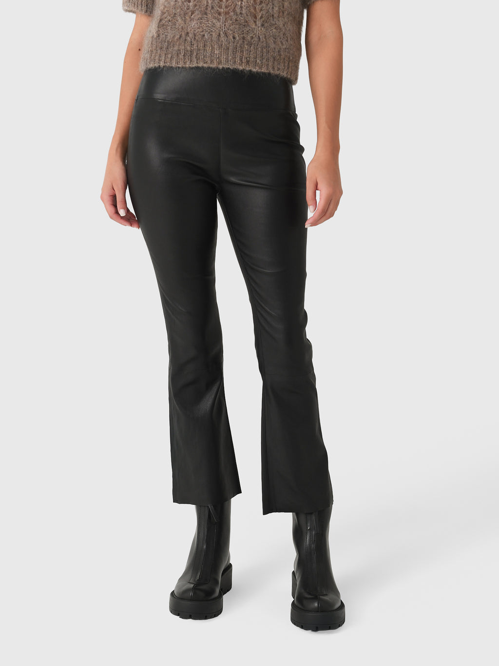 SPRWMN Women's Leather Crop Flare Legging - Saint Bernard