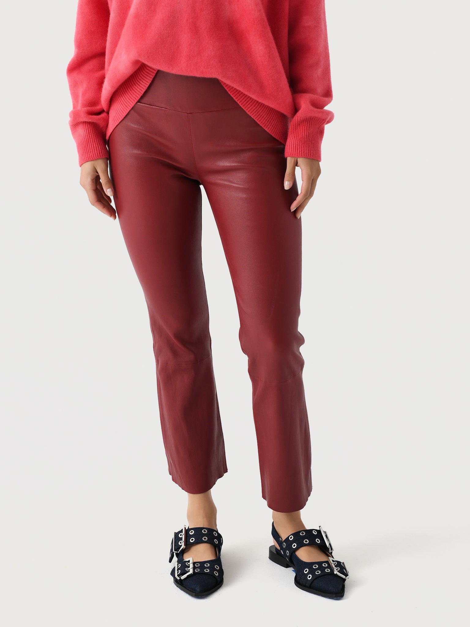 SPRWMN Women's Leather Crop Flare Legging - Saint Bernard
