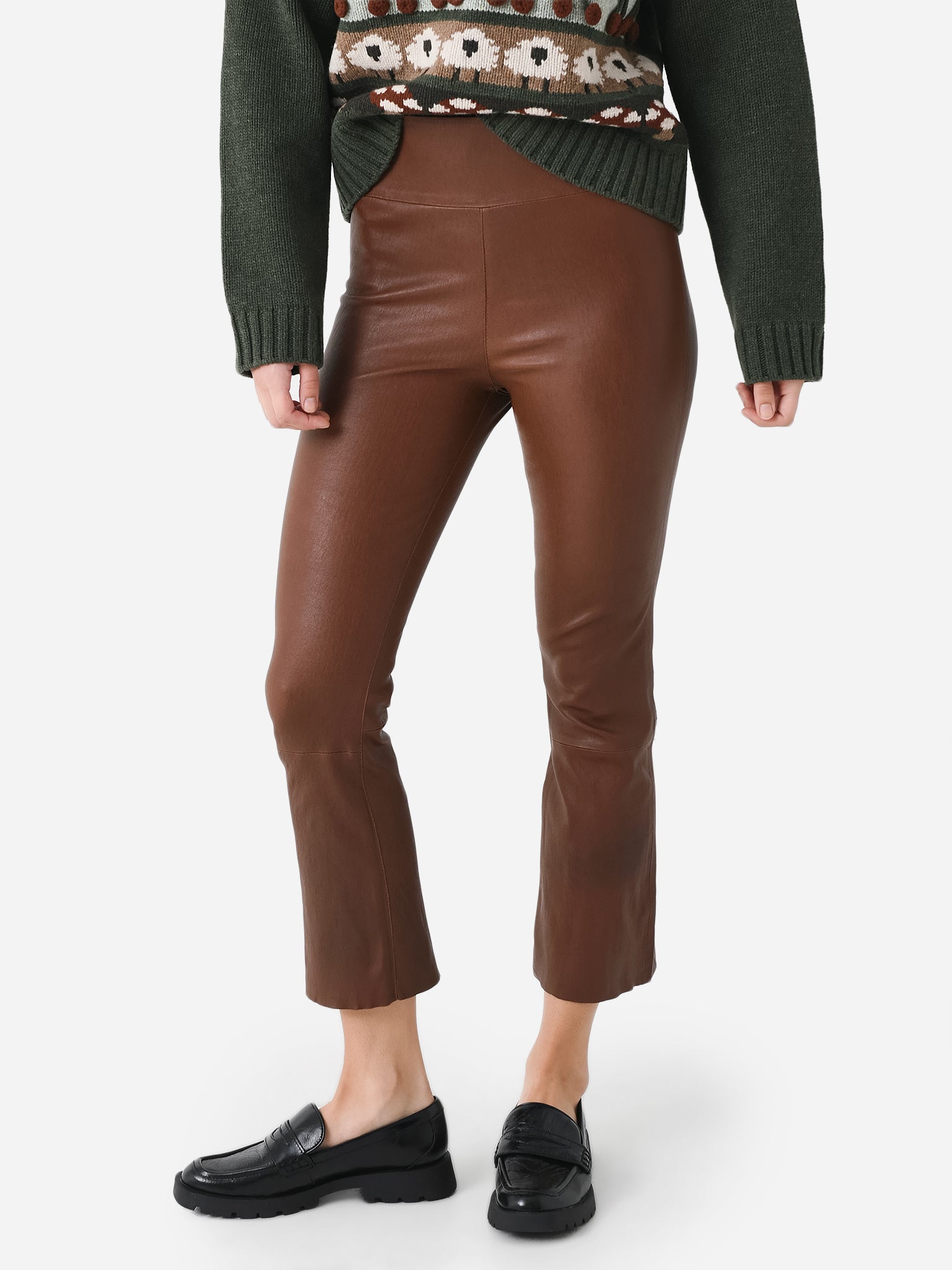 SPRWMN Women's Leather Crop Flare Legging - Saint Bernard