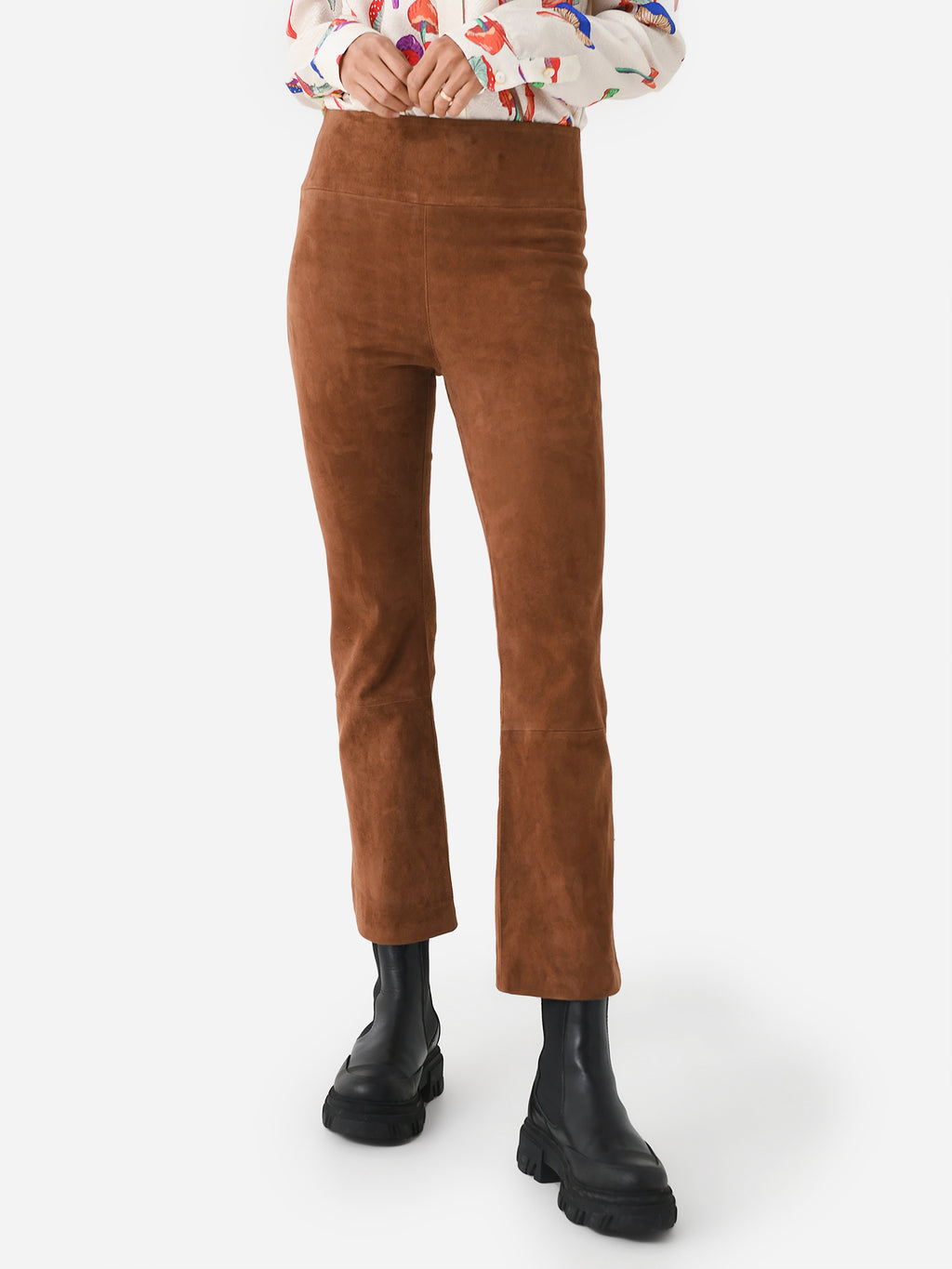SPRWMN Women's Suede Crop Flare Legging - Saint Bernard