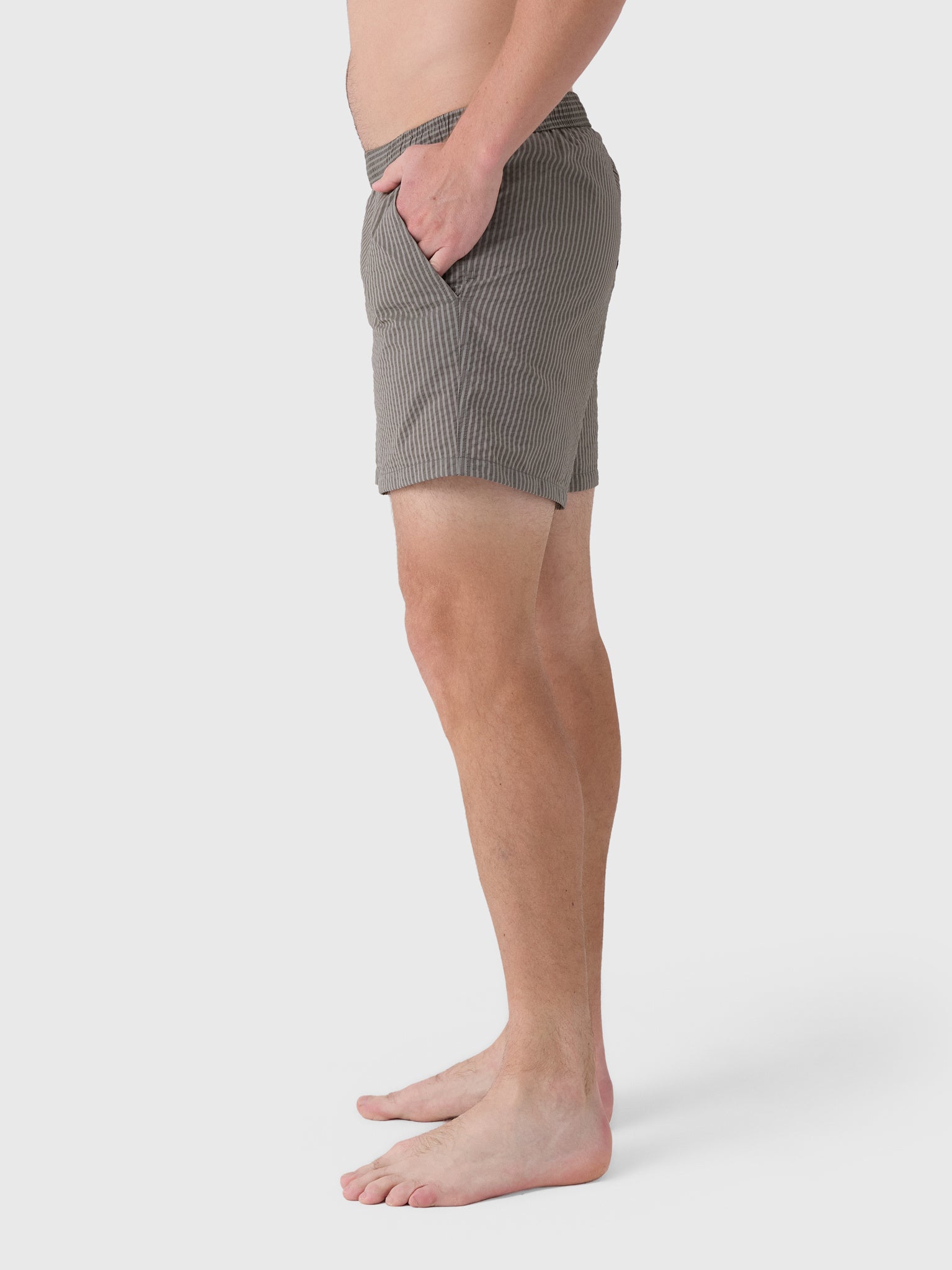 Bather Men's Fossil Seersucker Modern Swim Trunk - Saint Bernard