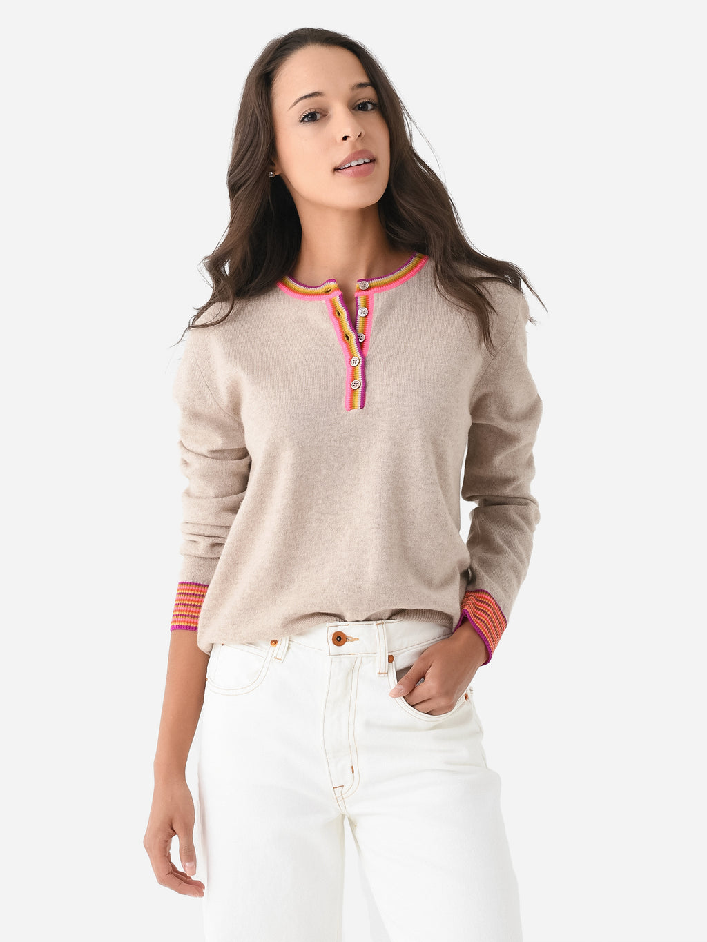 Le Superbe Women's Rainbow Brite Henley Sweater - Saint Bernard