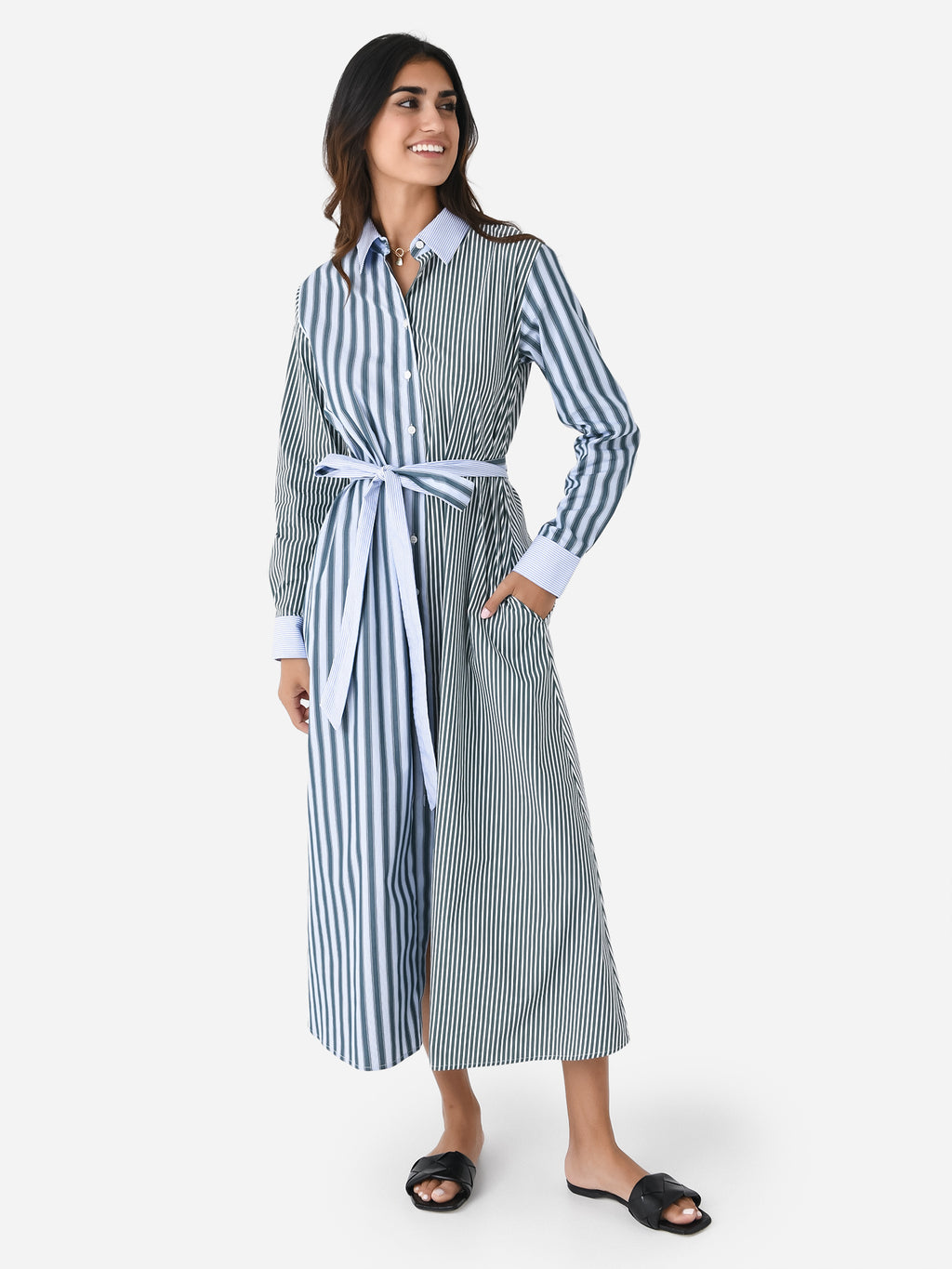 Evi Grintela Women's Striped Poplin Dress - Saint Bernard