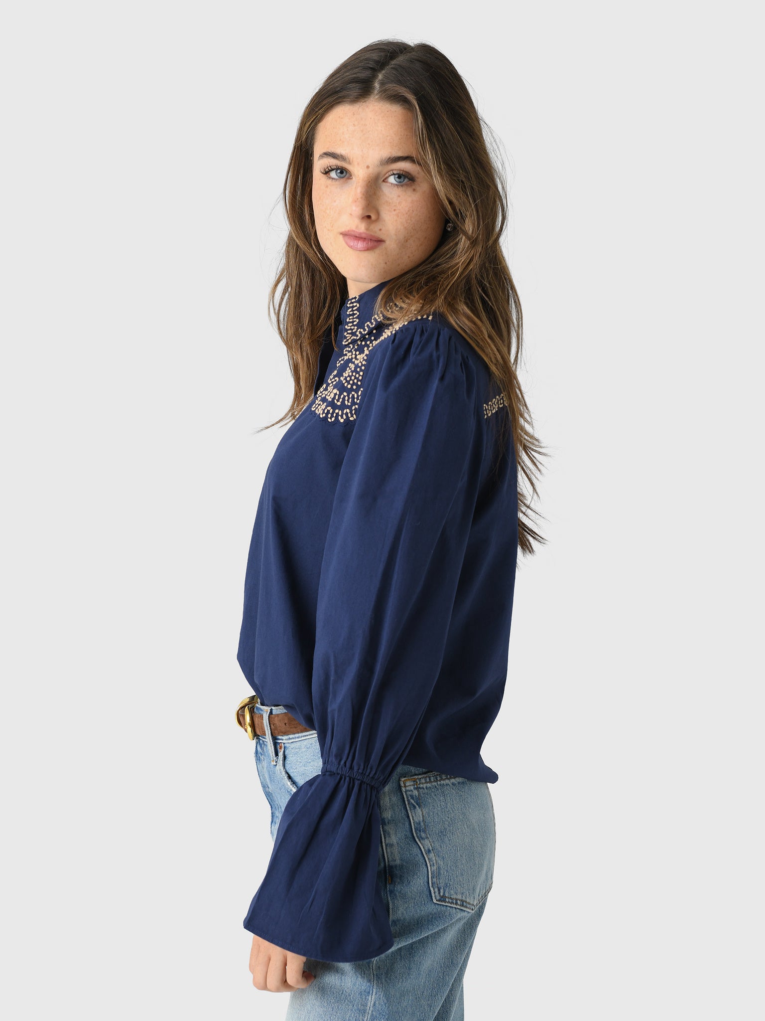 Never A Wallflower Women's French Knot Button Down - Saint Bernard