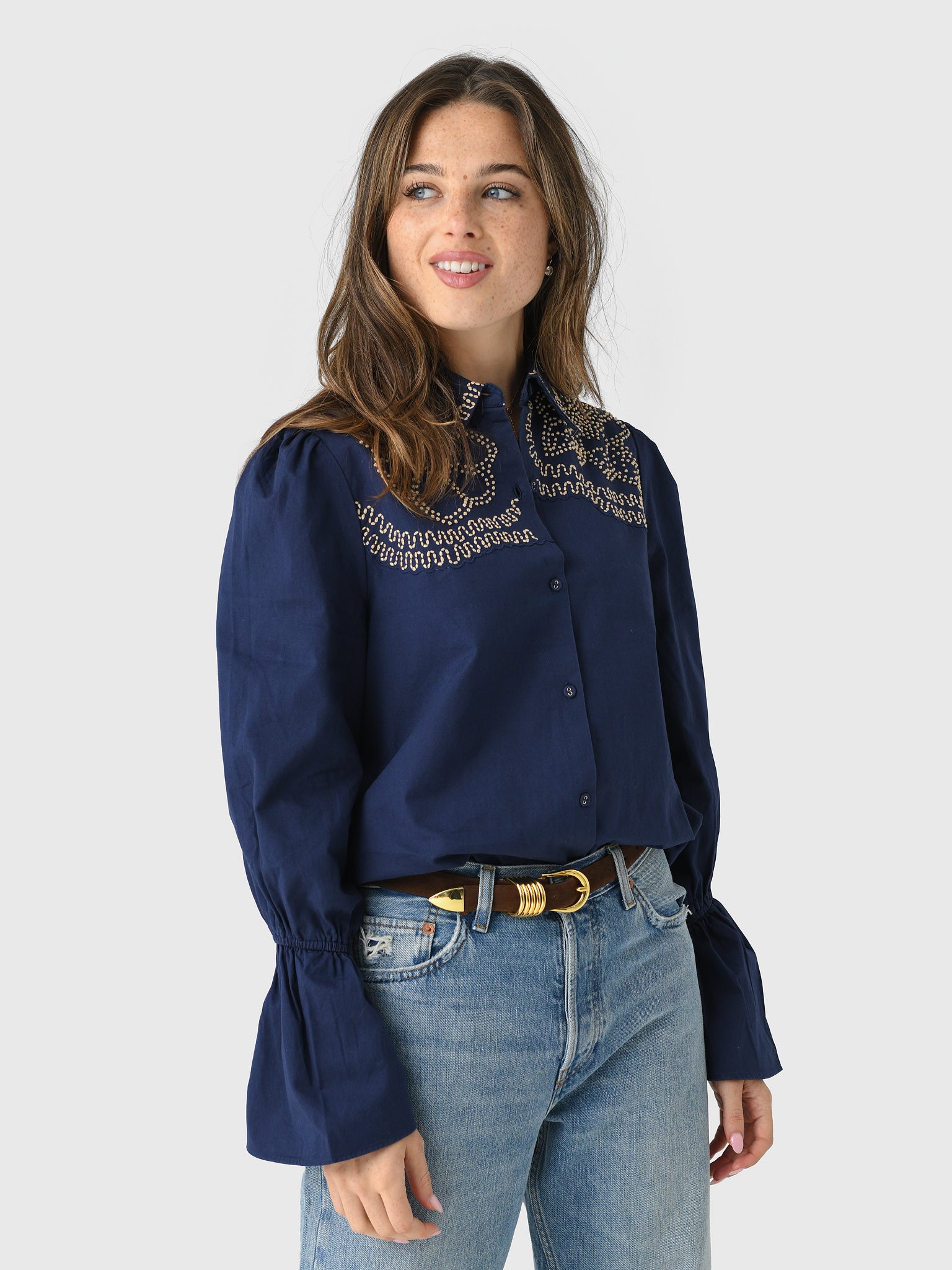 Never A Wallflower Women's French Knot Button Down - Saint Bernard