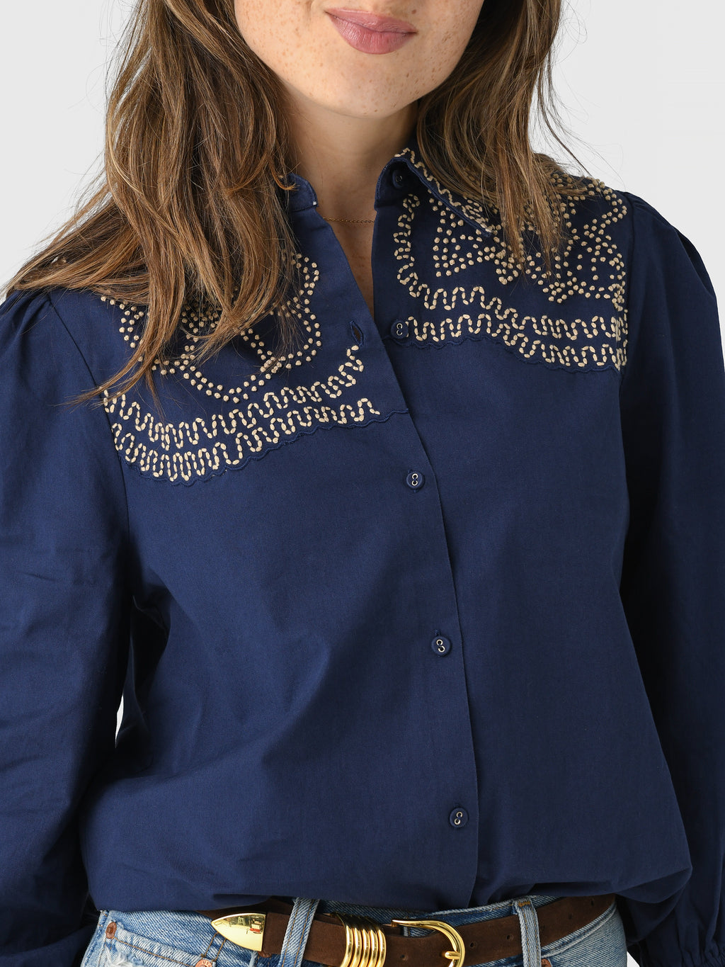 Never A Wallflower Women's French Knot Button Down - Saint Bernard