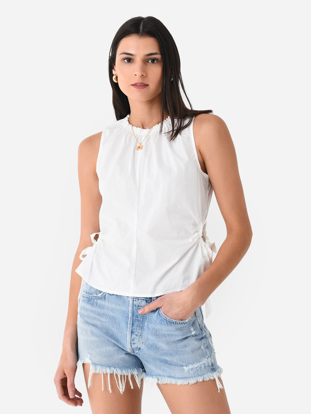 Greylin Women's Monti Side Tie Cutout Poplin Top - Saint Bernard