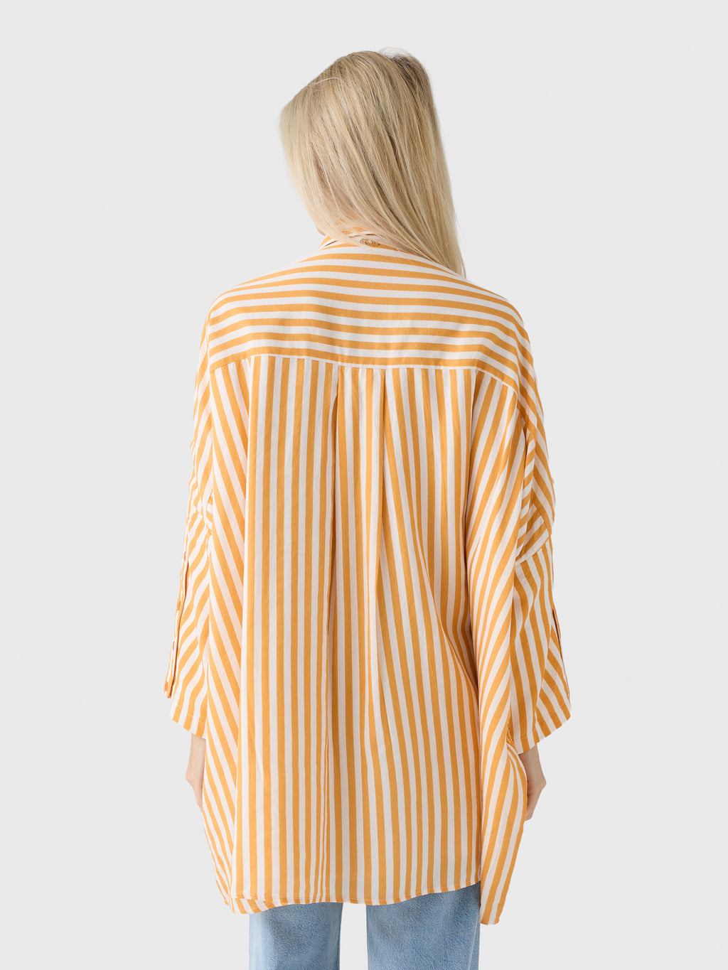 La Vie Women's Beaded Fringe Pinstripe Boyfriend Shirt - Saint Bernard
