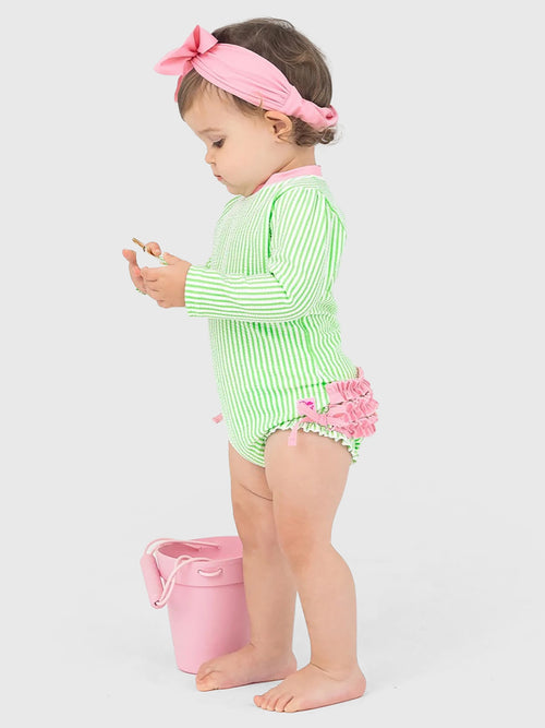Rufflebutts Baby Girls' Long Sleeve Onesie Rash Guard