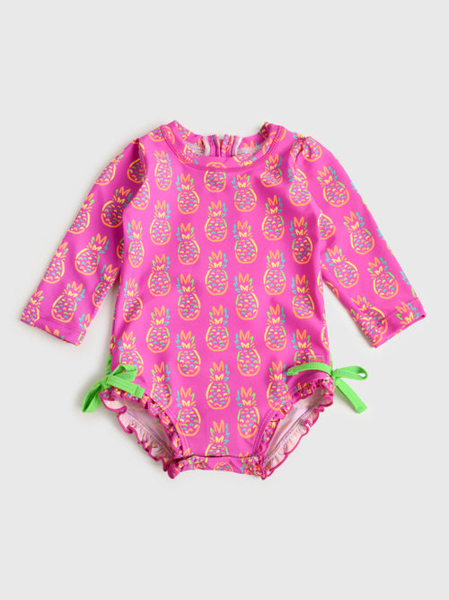 Rufflebutts Baby Girls' Long Sleeve Onesie Rash Guard